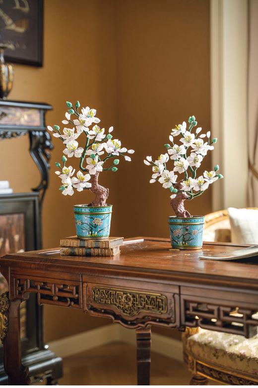 【已售】独角鹿西洋古董 20世纪中国创汇时期出品传统花卉纹景泰蓝盆装饰「粉桃花开」珍宝像生盆景 商品图0