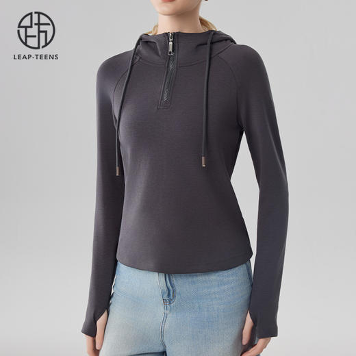 跃牌【砂洗空气层系列】女砂洗半拉链帽衫W11M1 商品图2