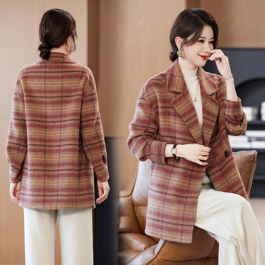 OSL 2508LN格纹复古赫本风羊毛毛呢大衣 商品图0