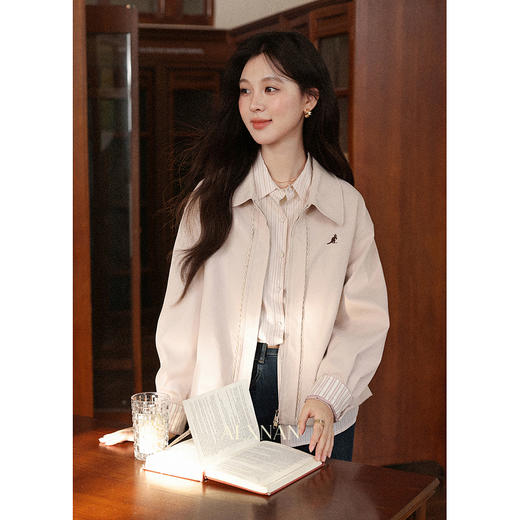 鹿向南「粉雾秋街」温柔减龄粉色短外套女2025秋季新款小个子夹克 商品图0