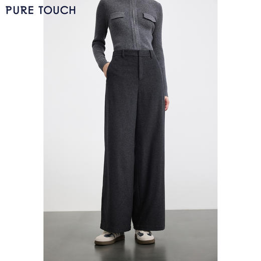 PURE TOUCH女装 25秋冬新款绒毛混纺高腰阔腿裤百搭保暖休闲长裤 商品图0