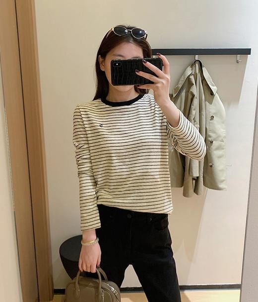 香香5号条纹T雪花肌理软糯植绒撞色长袖T恤 商品图5