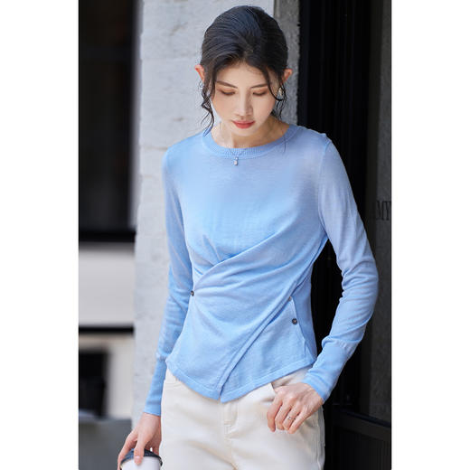 【羊毛设计感针织衫】米思阳2026春季新款时尚设计感纯色针织衫圆领长袖羊毛上衣女2372 商品图3