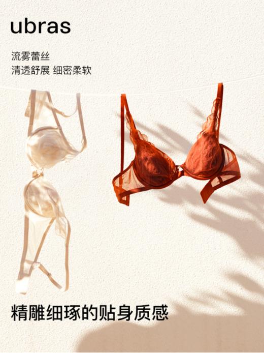 💕【ubras流雾蕾丝兔耳杯背勾A-C杯文胸♦️】 ✅轻薄如晨雾般的蕾丝制造，💐细腻线迹与身体曲线自然贴合，穿出柔美气质 ✅双层弹力网纱V领结合精致兔耳杯设计，🌸透而不漏的小性感 商品图4