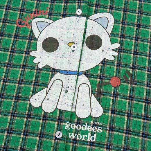 GOODBAI GOODEES 机器小猫做旧格纹毛边长袖衬衫 商品图3