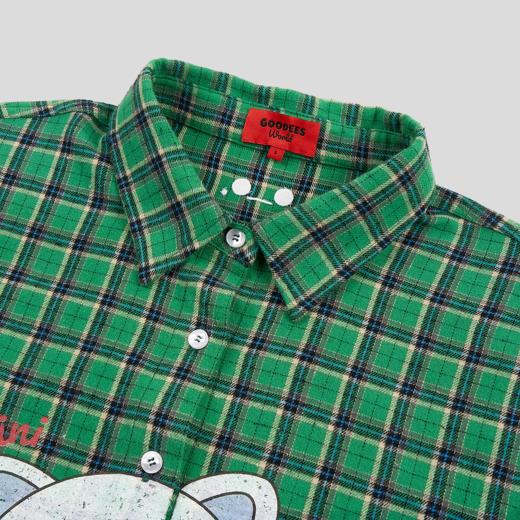 GOODBAI GOODEES 机器小猫做旧格纹毛边长袖衬衫 商品图2