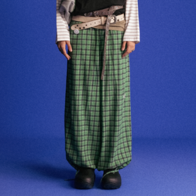 GOODBAI GOODEES 刺绣logo格纹阔腿收口长裤