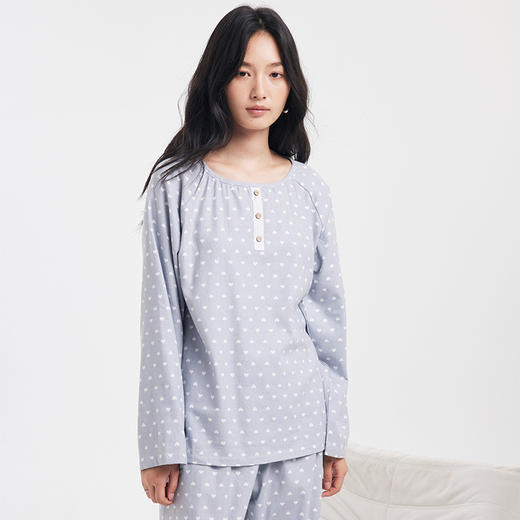 【2025秋冬新品】全棉亲肤・圆领家居服套装 条纹印花软糯套头上衣长裤套装睡衣 商品图3