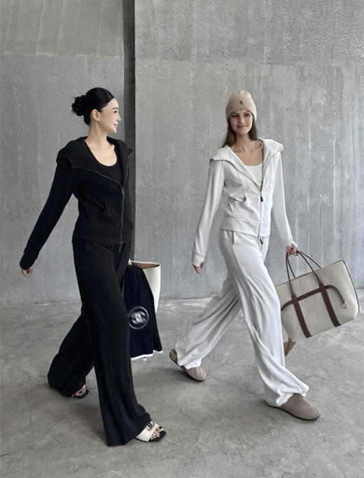 Athflow风连帽外套+阔腿裤针织套装 商品图2