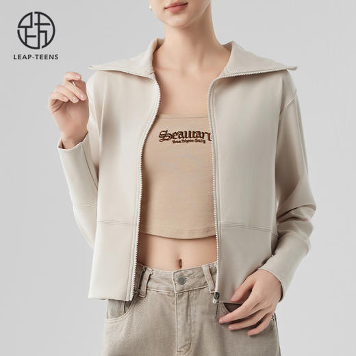 跃牌【砂洗空气层系列】女砂洗全拉链翻领外套W11G2 商品图3