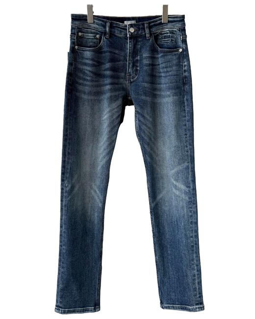 男款做旧微弹刺绣小直筒牛仔裤长裤010 商品图0