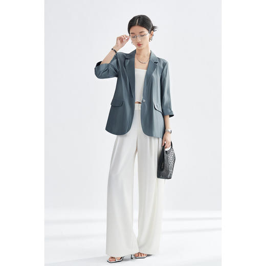 剩S/M/L/XL 米思阳2025年秋季新品知性气质风莱赛尔天丝高级灰蓝西装3814 商品图4