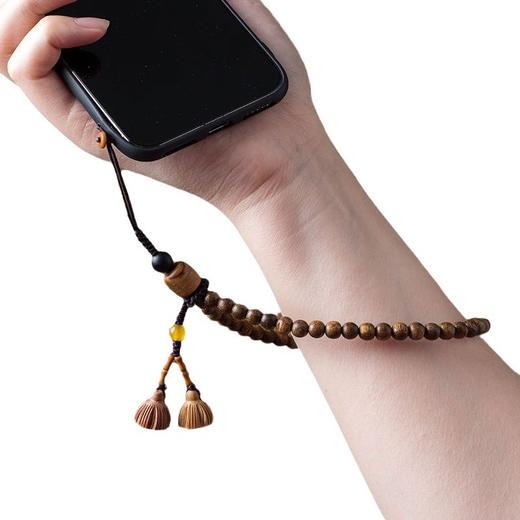 天然沉香木加里曼丹手机挂绳短款手腕绳男女手机链佛珠吊坠挂饰 商品图5