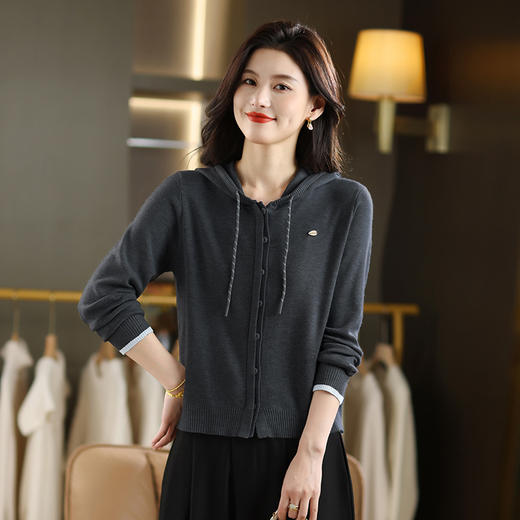 CC 101-9509慵懒风连帽毛衣开衫拉链针织外套 商品图3