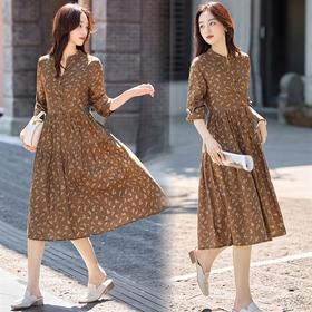 HR ZYF8885碎花连衣裙中长款复古气质宽松休闲显瘦裙