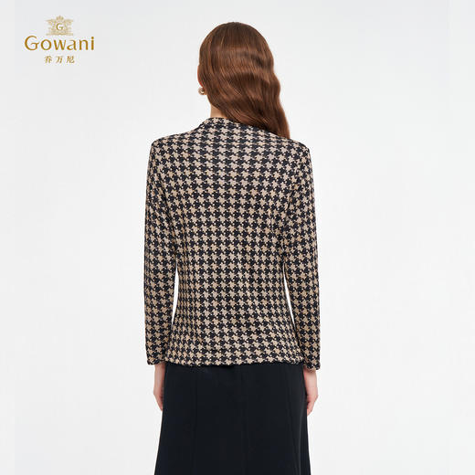 乔万尼新品100%真丝亲肤千鸟格小高领修身打底长袖t恤ED1C911 商品图4