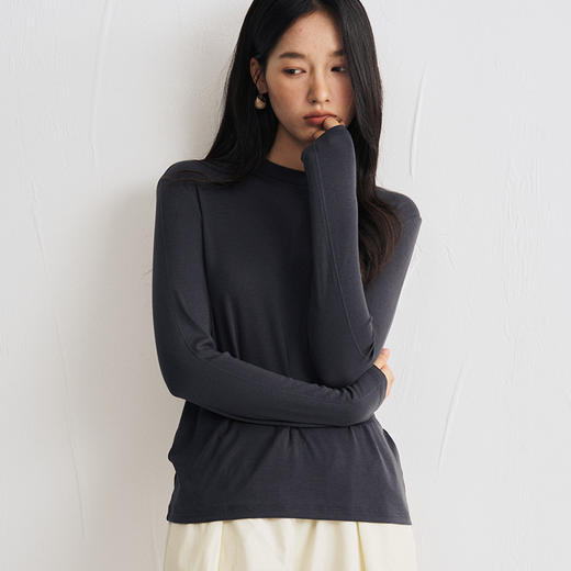 【2025秋冬新品】天丝醋酸羊毛・立缝打底衫 立体袖缝工艺 圆领保暖针织衫纯色百搭设计感长袖上衣 商品图0