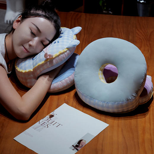 自然醒泡泡纱方巾格子喵双面午睡枕QYL 商品图13