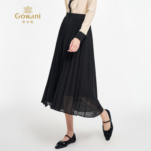 乔万尼2025秋新品镂空提花A字百褶半身裙ED3D302 商品图2
