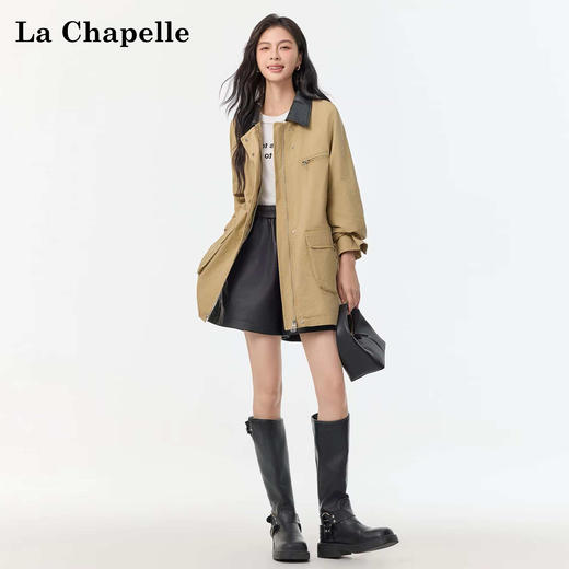 天猫同步【官网1k+高端品质 非常重磅】拉拉夏贝尔/La Chapelle皮领工装夹克宽松多口袋美式复古廓形外套 商品图5
