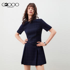 G2000女装FW25商场新款【舒适弹性/A字裙】气质格纹短袖连衣裙56232202