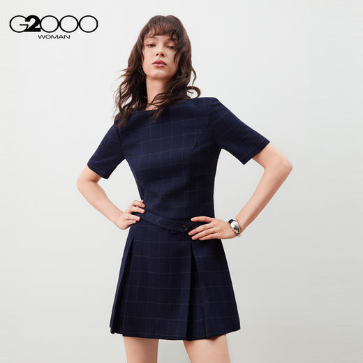 G2000女装FW25商场新款【舒适弹性/A字裙】气质格纹短袖连衣裙56232202 商品图0