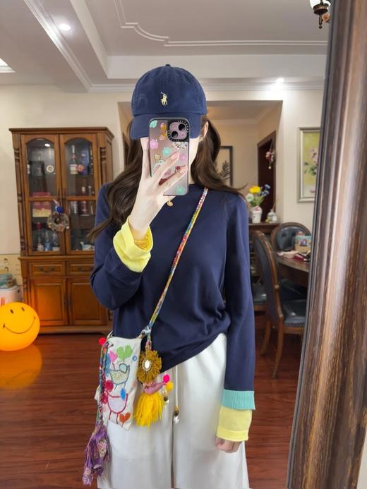 selfwho同款isabelle marran伊莎贝尔笑脸天丝羊毛混纺撞色上衣JS3699044 商品图6