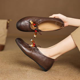 【预售5天】羊皮版~减龄珠串系带时尚百搭，复古调性优雅内增高单鞋HCYYHD&6348