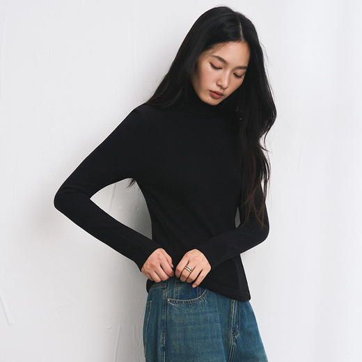 【2025秋冬新品】莫代尔羊绒・高领打底衫 色纱定织修身亲肤T恤基础款弹力针织衫 商品图2