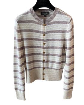 女款条纹羊绒针织开衫毛衣015