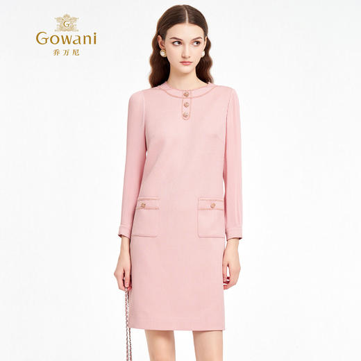 乔万尼2025秋新品优雅轻奢粉色系小香风直筒连衣裙ED3E210 商品图1