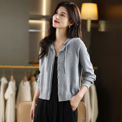 CC 101-9509慵懒风连帽毛衣开衫拉链针织外套 商品图2