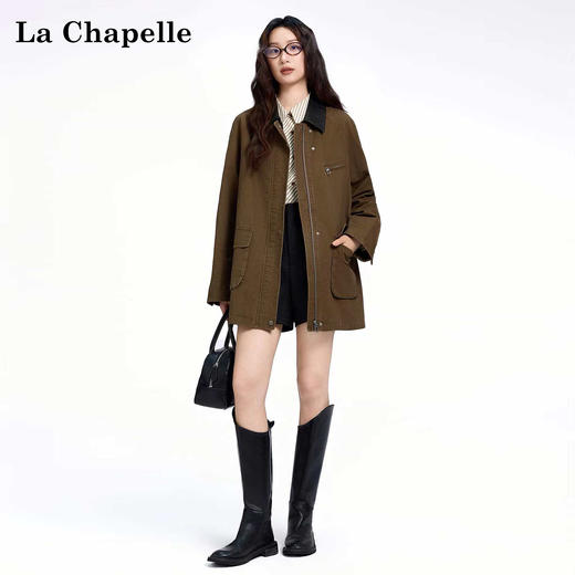 天猫同步【官网1k+高端品质 非常重磅】拉拉夏贝尔/La Chapelle皮领工装夹克宽松多口袋美式复古廓形外套 商品图4