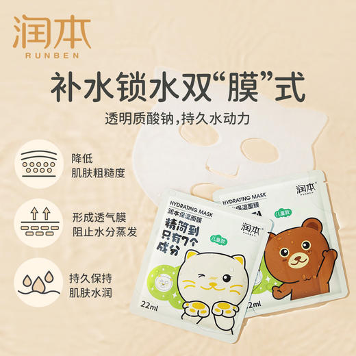 润本儿童面膜男女孩补水保湿舒缓学生男女童宝宝专用护肤卡通萌趣 商品图2