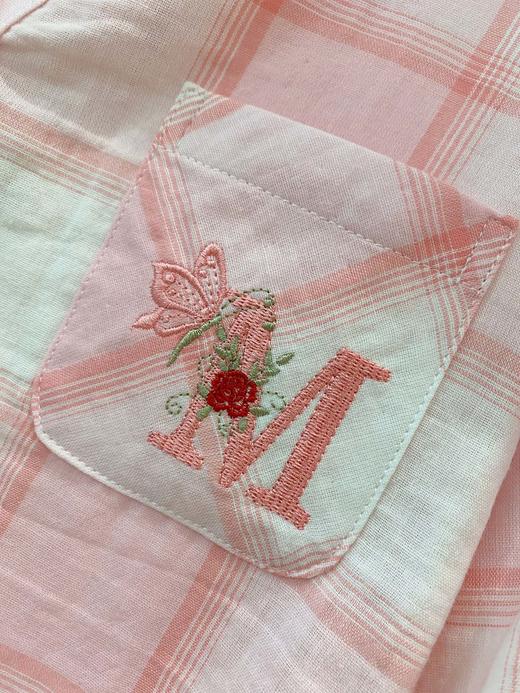 松植屋【轻语】女款七分袖长裤套装小V领口袋刺绣双层纱睡衣家居服 商品图1