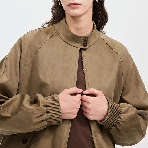 棉仓366607014-25秋复古立领插肩袖宽松短夹克 商品图3