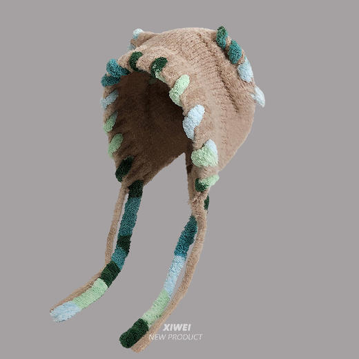 多巴胺猫耳朵毛绒帽女秋冬显脸小针织包头帽秋冬保辫子护耳毛线帽 商品图11