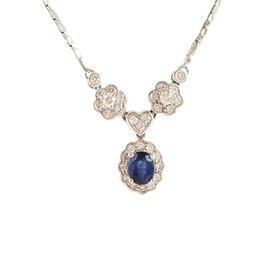 【天然正品】PT900铂金豪镶钻镶天然0.80克拉皇家蓝蓝宝石吊坠项链160525NJM63 现售价：6880