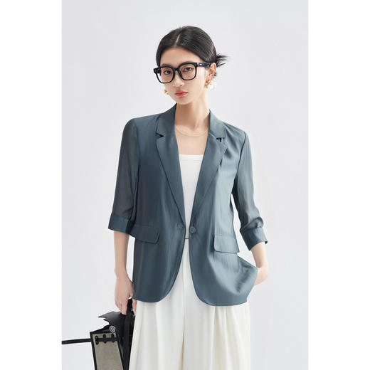 剩S/M/L/XL 米思阳2025年秋季新品知性气质风莱赛尔天丝高级灰蓝西装3814 商品图0