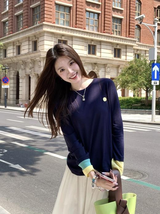 selfwho同款isabelle marran伊莎贝尔笑脸天丝羊毛混纺撞色上衣JS3699044 商品图4