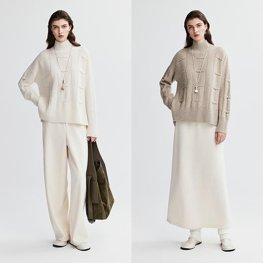 棉仓366635039-坑条绞花高领针织衫 商品图4