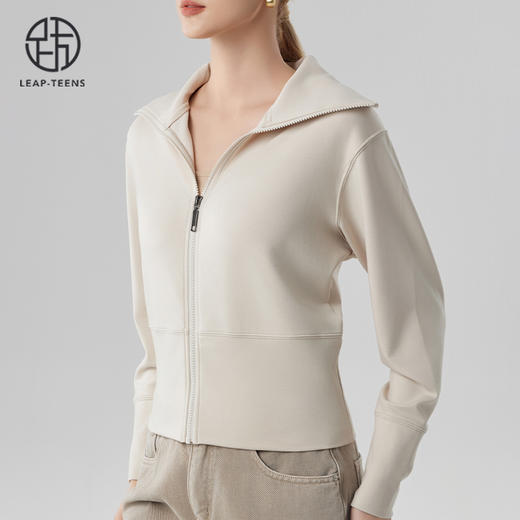 跃牌【砂洗空气层系列】女砂洗全拉链翻领外套W11G2 商品图2