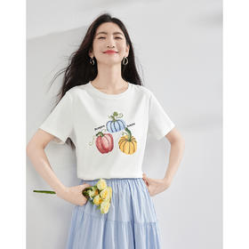 【专属特价】熙世界时尚创意南瓜印花T恤女短袖夏季百搭休闲减龄圆领正肩上衣