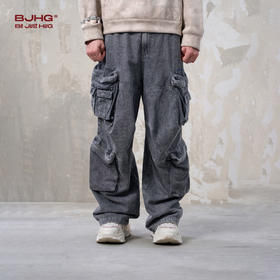 BJHG不计后果废土风工装牛仔裤子男款秋季潮牌美式高街宽松直筒裤