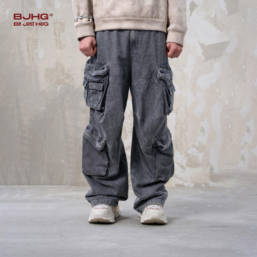 BJHG不计后果废土风工装牛仔裤子男款秋季潮牌美式高街宽松直筒裤 商品图0