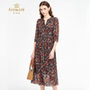 乔万尼新品2025秋V领收腰显瘦印花中长款连衣裙ED3E207 商品缩略图2