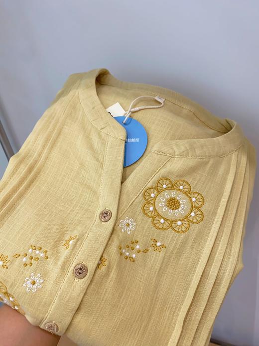 -松植屋《山岚》鸡心领七分袖睡裙 刺绣双层纱布裙子100%棉 商品图2