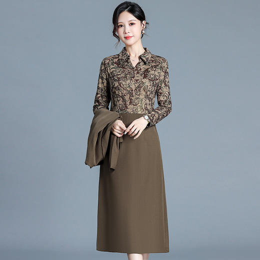 QYM H3315-Y西装外套连衣裙印花假两件长袖连衣裙 商品图1