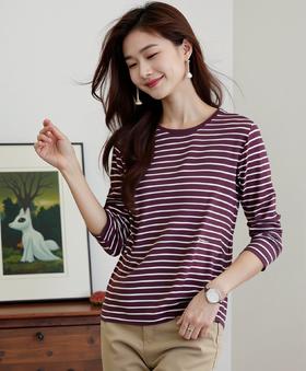 佐丹奴女装25年商场同款高弹条纹长袖T恤05325626
