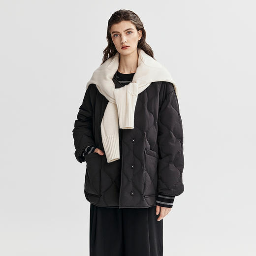 棉仓366615017-棒球领菱形格绗缝轻薄羽绒服夹克 商品图1